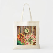 Tote Bag Monogramme en bambou et fleurs tropicaux customisé (Devant)