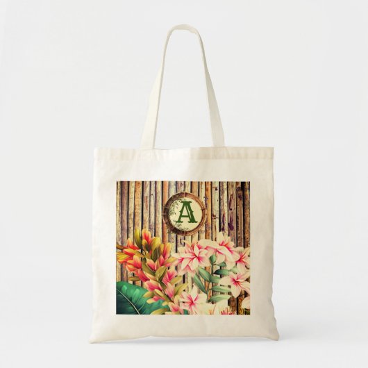 Tote Bag Monogramme en bambou et fleurs tropicaux customisé (Devant)