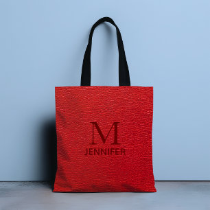 Tote Bag Monogramme en cuir texturé rouge Nom personnalisé