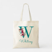 Tote Bag Monogramme en écriture florale W sarcelle rose (Dos)