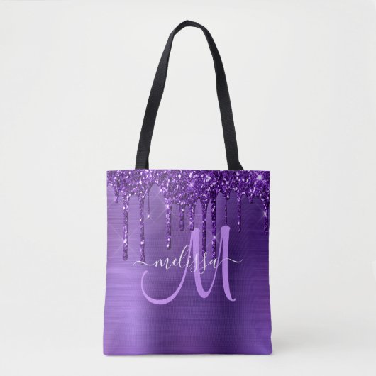 Tote Bag Monogramme en métal brosse à Parties scintillant à (Devant)