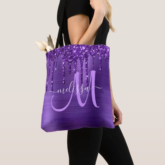 Tote Bag Monogramme en métal brosse à Parties scintillant à (De près)