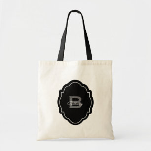 Tote Bag Monogramme et coutume V02 noir et blanc nommé