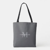 Tote Bag Monogramme et nom gris foncé moderne (Dos)
