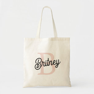 Tote Bag Monogramme et nom personnalisé moderne Pastel Pink