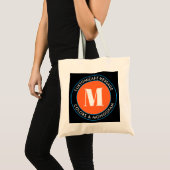 Tote Bag Monogramme et texte en gras | Blanc noir orange et (Devant (produit))