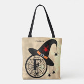 Tote Bag Monogramme F Halloween Sky Witch Nom des araignées (Dos)