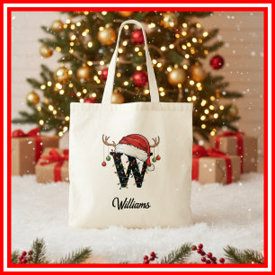 Tote Bag Monogramme Famille Antlers de Noël Santa Hat Fourr