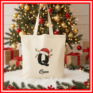 Tote Bag Monogramme Famille Antlers de Noël Santa Hat Fourr