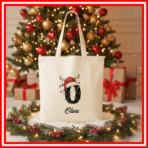 Tote Bag Monogramme Famille Antlers de Noël Santa Hat Fourr