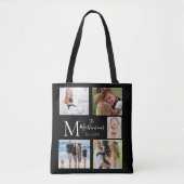 Tote Bag Monogramme Famille Cinq Photo Collage (Devant)