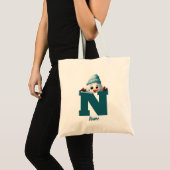 Tote Bag Monogramme Famille Noël Custom mignon Snowman (Devant (produit))