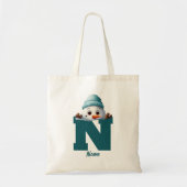Tote Bag Monogramme Famille Noël Custom mignon Snowman (Devant)