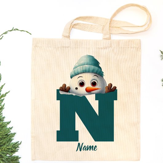 Tote Bag Monogramme Famille Noël Custom mignon Snowman