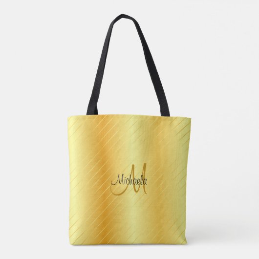 Tote Bag Monogramme Faux Gold Élégant Modèle moderne (Dos)