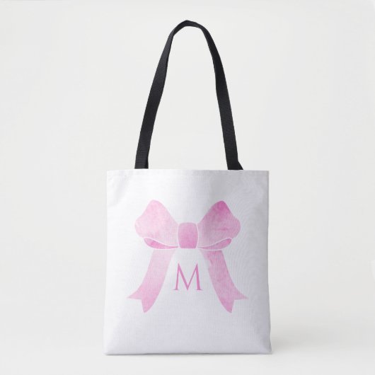 Tote Bag Monogramme Féminin à l'Arc en Aquarelle Rose (Devant)