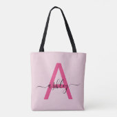 Tote Bag Monogramme Féminin Moderne en Écriture Rose Chaud (Dos)