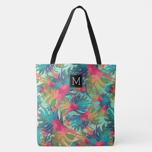 Tote Bag Monogramme Feuille tropical (Devant)