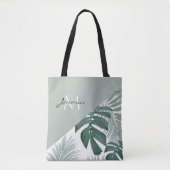 Tote Bag Monogramme feuille tropicale vert sauge moderne (Devant)