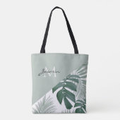 Tote Bag Monogramme feuille tropicale vert sauge moderne (Dos)