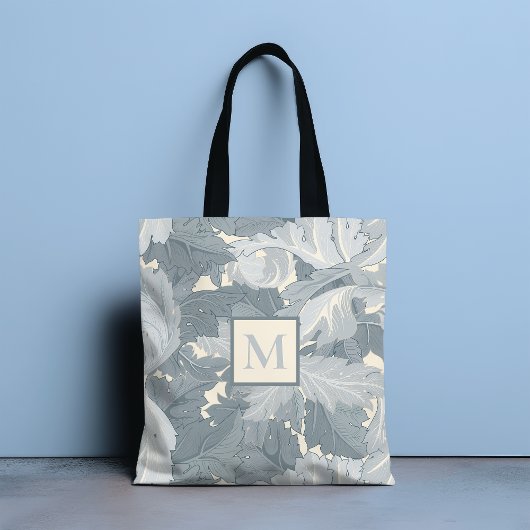 Tote Bag Monogramme Feuilles floraux gris rétro