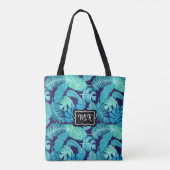 Tote Bag Monogramme Feuilles tropicaux bleu et vert sur noi (Dos)