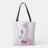Tote Bag Monogramme. Flamant rose Hipster avec Cravate Fanc (Dos)