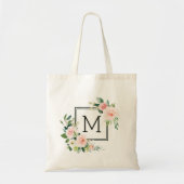 Tote Bag Monogramme Fleur Aquarelle Rose Pâle (Devant)