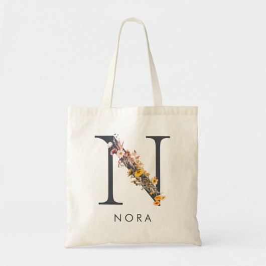 Tote Bag Monogramme Fleur de Boho Lettre N (Devant)