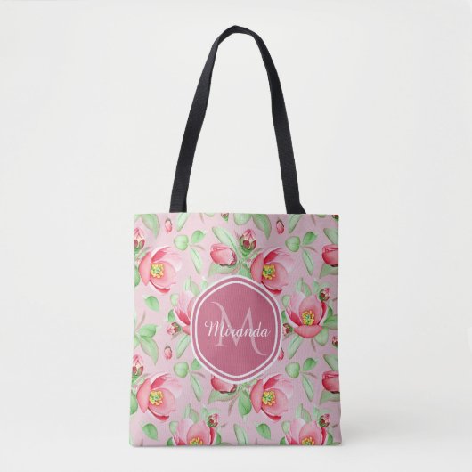 Tote Bag Monogramme Fleur de Pommier Rose (Devant)
