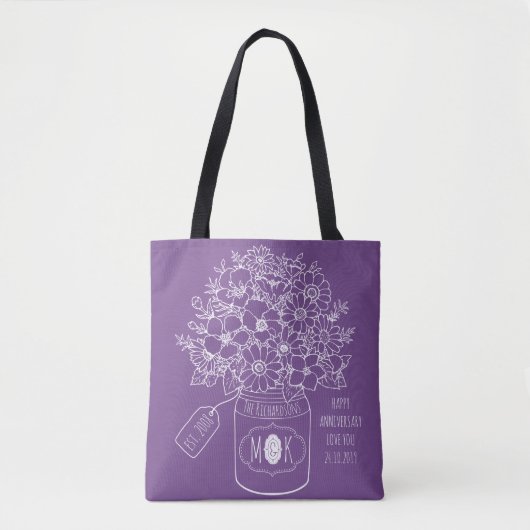 Tote Bag Monogramme Fleur sauvage Bouquet Mason Jar à main (Devant)