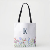 Tote Bag Monogramme Fleur sauvage d'aquarelle pour femmes (Devant)