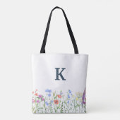 Tote Bag Monogramme Fleur sauvage d'aquarelle pour femmes (Dos)