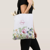 Tote Bag Monogramme Fleur sauvage rose (De près)