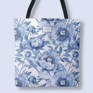 Tote Bag Monogramme Fleurs Bleues Fleurs Demoiselle d'Honne