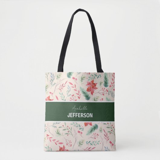 Tote Bag Monogramme Fleurs rouges de Noël (Devant)