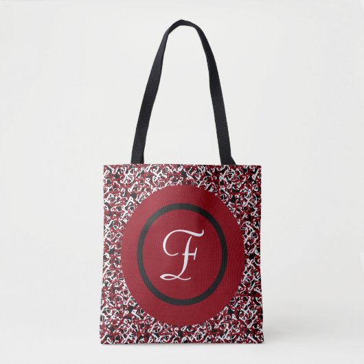 Tote Bag Monogramme floral abstrait mat cramoisi et de (Devant)