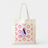 Tote Bag Monogramme Floral Aquarelle Rétro Motif rose chaud (Dos)