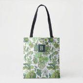 Tote Bag Monogramme floral bohème vert vintage (Devant)