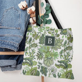 Tote Bag Monogramme floral bohème vert vintage