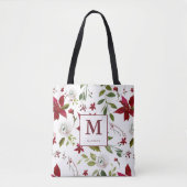 Tote Bag Monogramme floral Chic Poinsettia avec prénom (Devant)