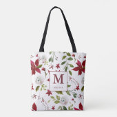 Tote Bag Monogramme floral Chic Poinsettia avec prénom (Dos)