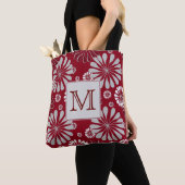 Tote Bag Monogramme floral de Bourgogne et de Grey (De près)