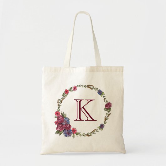 Tote Bag Monogramme floral de guirlande (Devant)