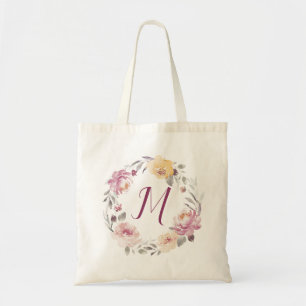 Tote Bag monogramme floral de jardin romantique personnalis