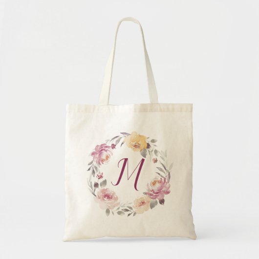 Tote Bag monogramme floral de jardin romantique personnalis (Devant)