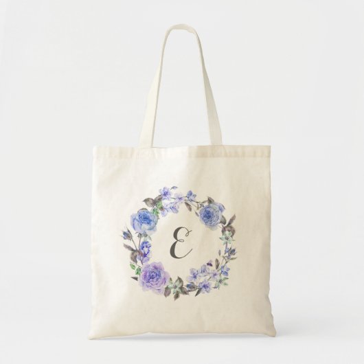 Tote Bag Monogramme floral de l'aquarelle pourpre en pastel (Devant)