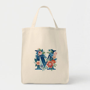 Tote Bag monogramme floral décoratif "M"