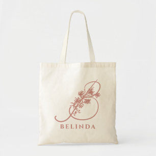 Tote Bag Monogramme floral élégant rose pour mariage