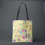 Tote Bag Monogramme floral et papillon jaune<br><div class="desc">Habillez votre tenue ou vos achats de vacances avec ce sac fourre-tout chic jaune fleuri & papillon.</div>